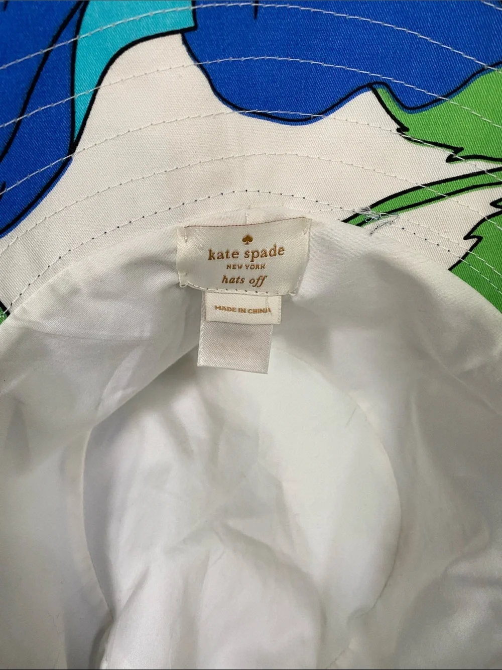 kate spade Blue and Green Floral Sun Hat with Ribbon Trim